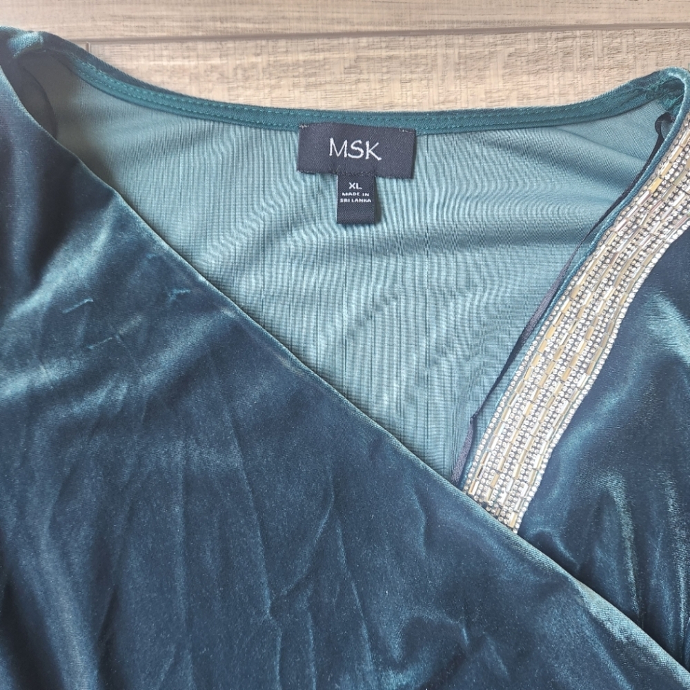 NWT MSK Elegant Emerald Velvet Wrap Dress, Size XL - Picture 4 of 14
